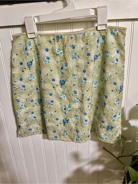 Light Sage Floral Embroidered Mini Skirt with Blue Accent